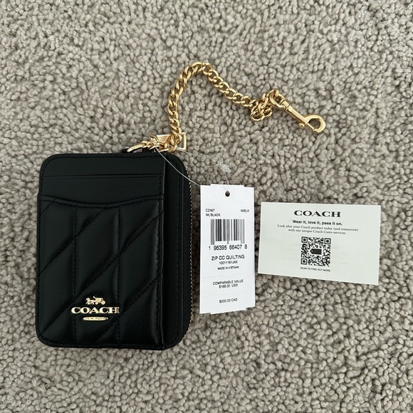 NWT Coach Zip Card Case With Quilting CZ467 Gold/Black - Picture 5 of 6
